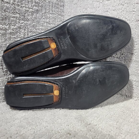 Gucci 101133 Mens Size US 8D Dark Brown Leather Gold Horsebit Driving Loafers - Picture 6 of 13